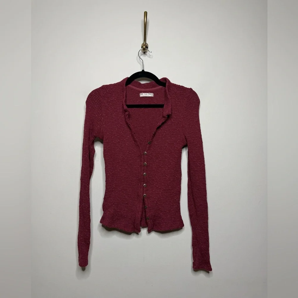 Free People It's On Ribbed Cardigan in Cabernet